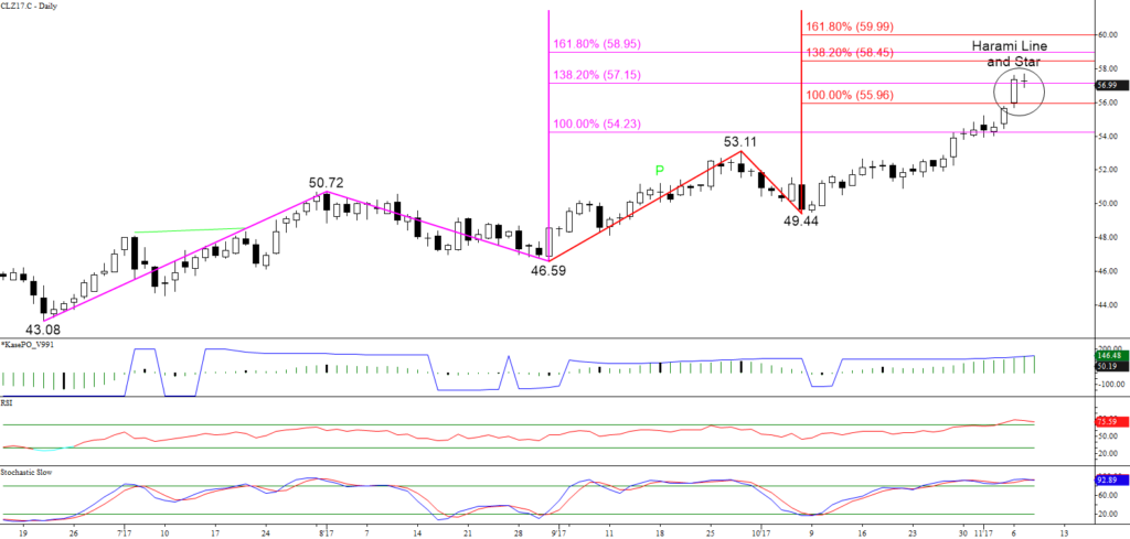 WTI Crude Oil Daily Candlesticks and Wave Projections